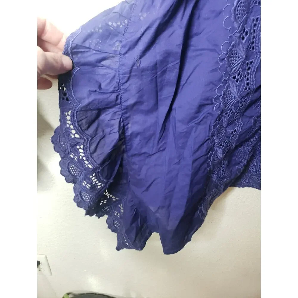 J Crew Re-imagined Blue Embroidered Floral Caftan Cover Up Tunic Top MEDIUM